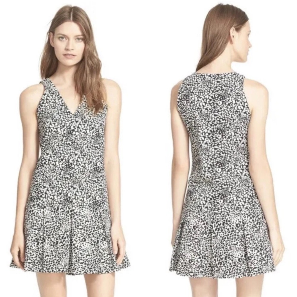 HUNTER BELL Lila Flounce Pleated Drop Waist A-line Leopard Print‎ Mini Dress - 4